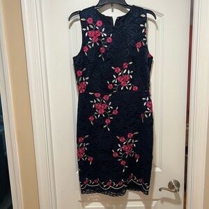 DKNY Embroidered Lace Sheath Dress Midnight Blue